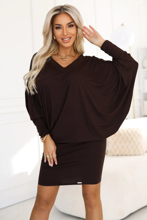 Vestido Confortável com Mangas Morcego — Chocolate — imagem 1