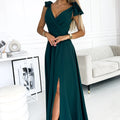 Vestido Longo ELENA com Decote e Laços nos Ombros - Verde