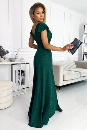 Vestido Longo CRYSTAL com Brilho e Decote — Verde — imagem 2