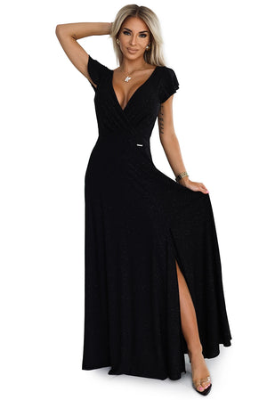 Vestido Longo CRYSTAL com Brilho e Decote — Preto — imagem 7