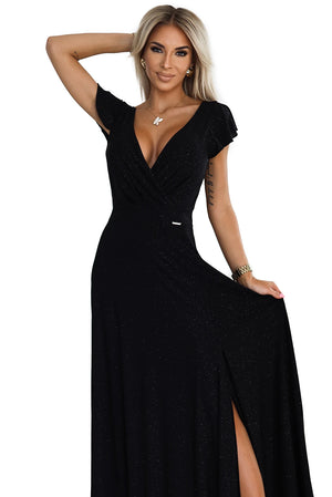 Vestido Longo CRYSTAL com Brilho e Decote — Preto — imagem 8