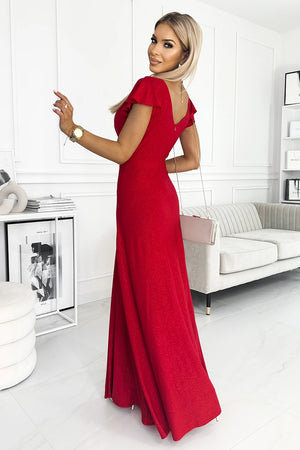 Vestido Longo CRYSTAL com Brilho e Decote — Vermelho — imagem 2