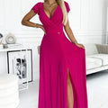 Vestido Longo CRYSTAL com Brilho e Fenda - Fúcsia