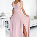 Vestido Longo com Brilho e Fenda - Rosa Velho