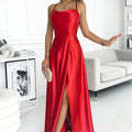 Vestido Longo de Cetim PERLA com Decote nas Costas - Vermelho