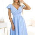Vestido MATILDE com Decote e Mangas Curtas - Azul Claro