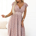 Vestido Midi MATILDE com Decote Cruzado - Bege com Bolinhas