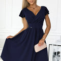 Vestido MATILDE com Decote e Mangas Curtas - Azul Escuro