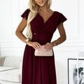 Vestido MATILDE com Decote e Mangas Curtas - Bordô