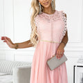 Vestido GRETA com Detalhes em Renda e Cinto Dourado - Pêssego