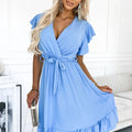 Vestido CORNELIA com Folhos e Decote - Azul Claro