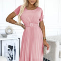 Vestido Midi Plissado MIA com Cinto Largo - Rosa Velho