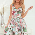 Vestido MAYA com Costas Alongadas e Cinto - Flores Rosa