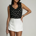 Top de Cetim - Preto com Bolinhas Brancas