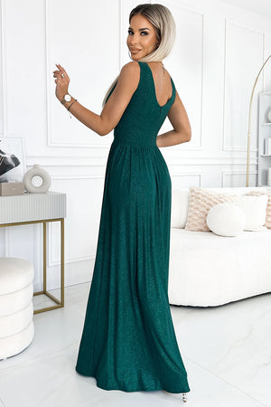 Vestido Longo Brocado SUSAN com Decote - Verde