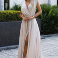 Vestido Longo Multiformas com Brilho - Bege