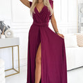 Vestido Longo com Brilho de Atar de Várias Formas - Bordô