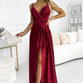 Vestido Longo de Cetim JULIET com Fenda - Bordô