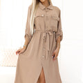 Vestido Midi Camiseiro com Botões Dourados - Mocha Mousse