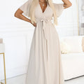 Vestido Longo com Decote Plissado e Laço