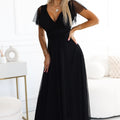 Vestido Longo NASTIA com Decote e Manga Curta - Preto