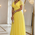 Vestido Longo com Decote, Laço e Mangas Curtas - Limoncello