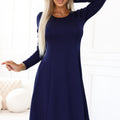 Vestido Trapézio de Mangas Longas - Azul-Marinho