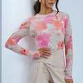 Blusa de Tule BLAKE - Flores Aquarela Laranja e Rosa