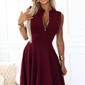 Vestido com Saia Evasé e Fecho - Bordô