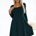 Vestido Trapézio IVANA com Decote e Mangas Longas - Verde