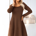 Vestido Trapézio IVANA com Mangas Longas - Chocolate