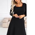 Vestido Midi IVANA com Decote Quadrado e Mangas Longas - Preto