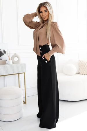 Blusa Elegante de Mangas Longas com Laço - Caramelo — imagem 9
