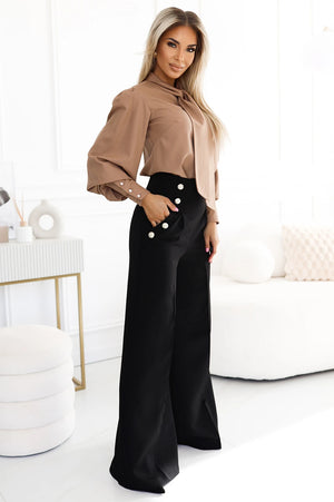 Blusa Elegante de Mangas Longas com Laço - Caramelo — imagem 3
