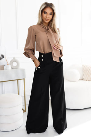 Blusa Elegante de Mangas Longas com Laço - Caramelo — imagem 5