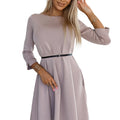 Vestido Trapézio com Cinto Preto - Bege