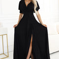 Vestido Longo JENNIFER com Brilho e Decote Cruzado - Preto