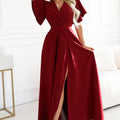 Vestido Longo JENNIFER com Fenda e Decote Cruzado - Bordô