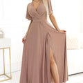 Vestido Longo JENNIFER com Brilho e Fenda - Mocha Mousse