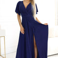 Vestido Longo JENNIFER com Brilho e Decote Cruzado - Azul-Marinho