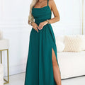 Vestido Longo com Alças Cruzadas e Fenda - Verde Garrafa
