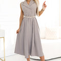 Vestido Midi Elegante com Botões Dourados e Cinto