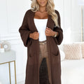 Cardigan Longo de Malha com Bolsos - Chocolate