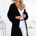 Cardigan Longo Feminino de Malha com Bolsos e Mangas Bufantes - Preto