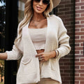 Cardigan Quente com Bolsos e Punhos nas Mangas - Bege