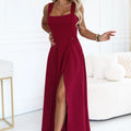 Vestido Longo AURELIA com Decote Quadrado e Fenda - Bordô