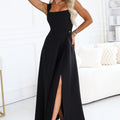 Vestido Longo AURELIA com Decote Quadrado e Fenda - Preto