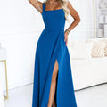 Vestido Longo AURELIA com Decote Quadrado e Fenda - Verde Água