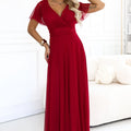 Vestido de Noiva Longo com Brilho e Decote em V - Bordô Claro