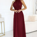 Vestido Longo VERONICA Luxuoso com Detalhe em Brocado - Bordô